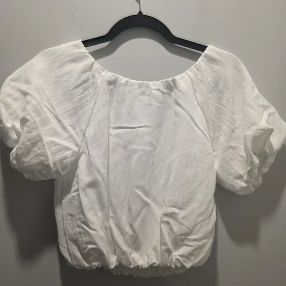 Moon River Anthropologie White Puff Sleeve Blouse Cropped Lined Xs - Picture 2 of 7